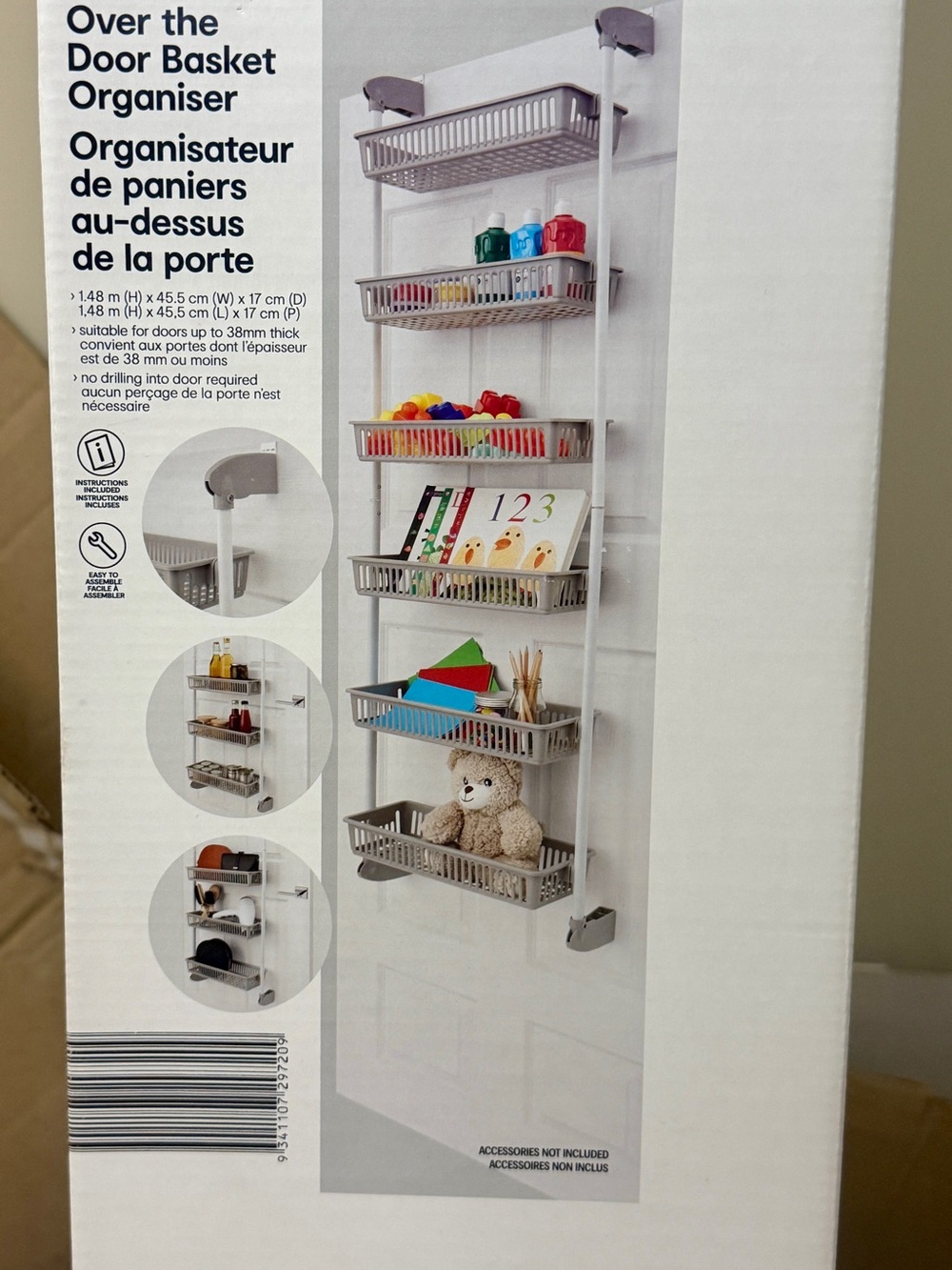Over-the-Door Closet Basket Organizer (White)
